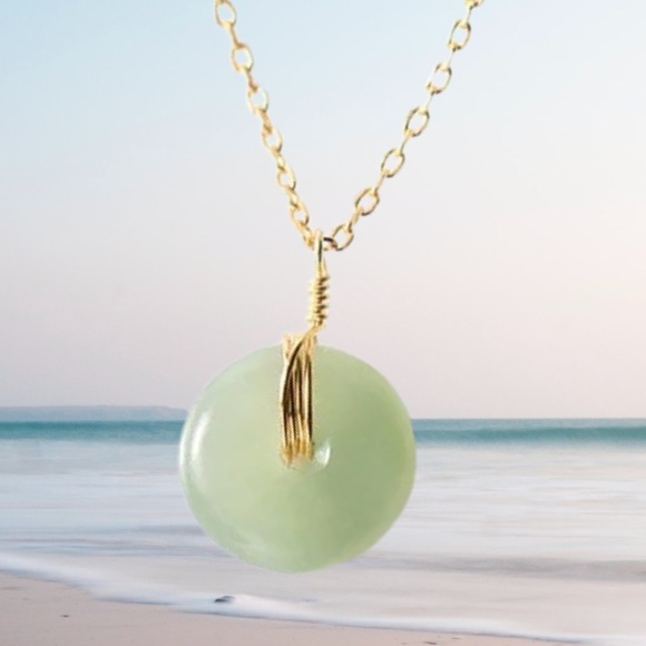 Green Jade 14kt Gold Real Sterling Silver Minimalist Necklace - Dainty - - Picture 10 of 12
